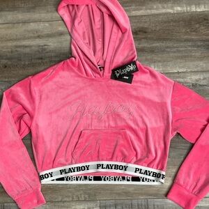 NWT Playboy Y2K inspired velour semi-cropped hoodie, size Large